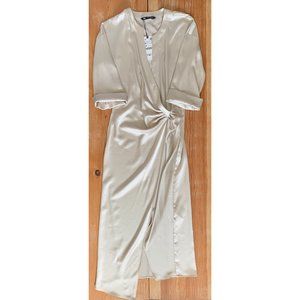 Zara NWT XS Satin Wrap Dress in Cream